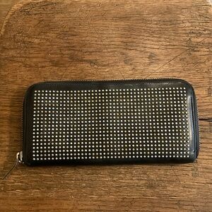 Saint Laurent Paris Studded Leather Zip Around Continental Long Wallet with COA